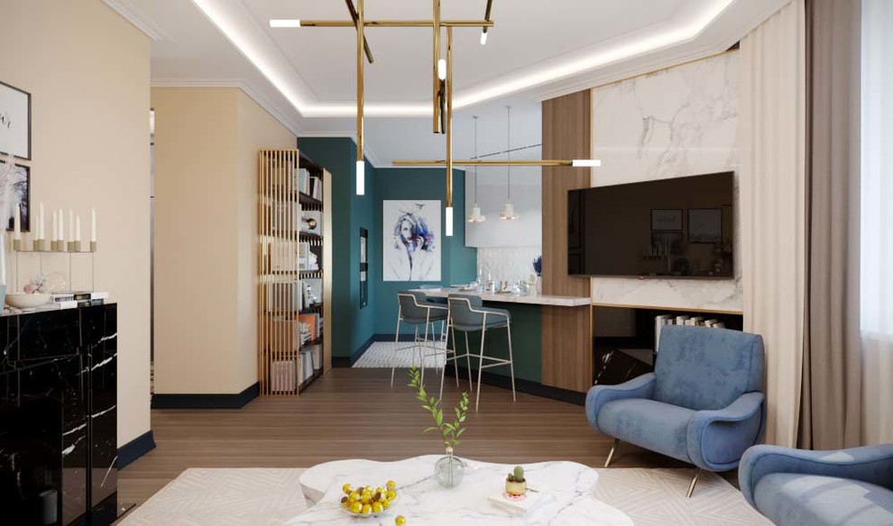 Модный интерьер двухкомнатной квартиры в духе современной Европы 75 метров