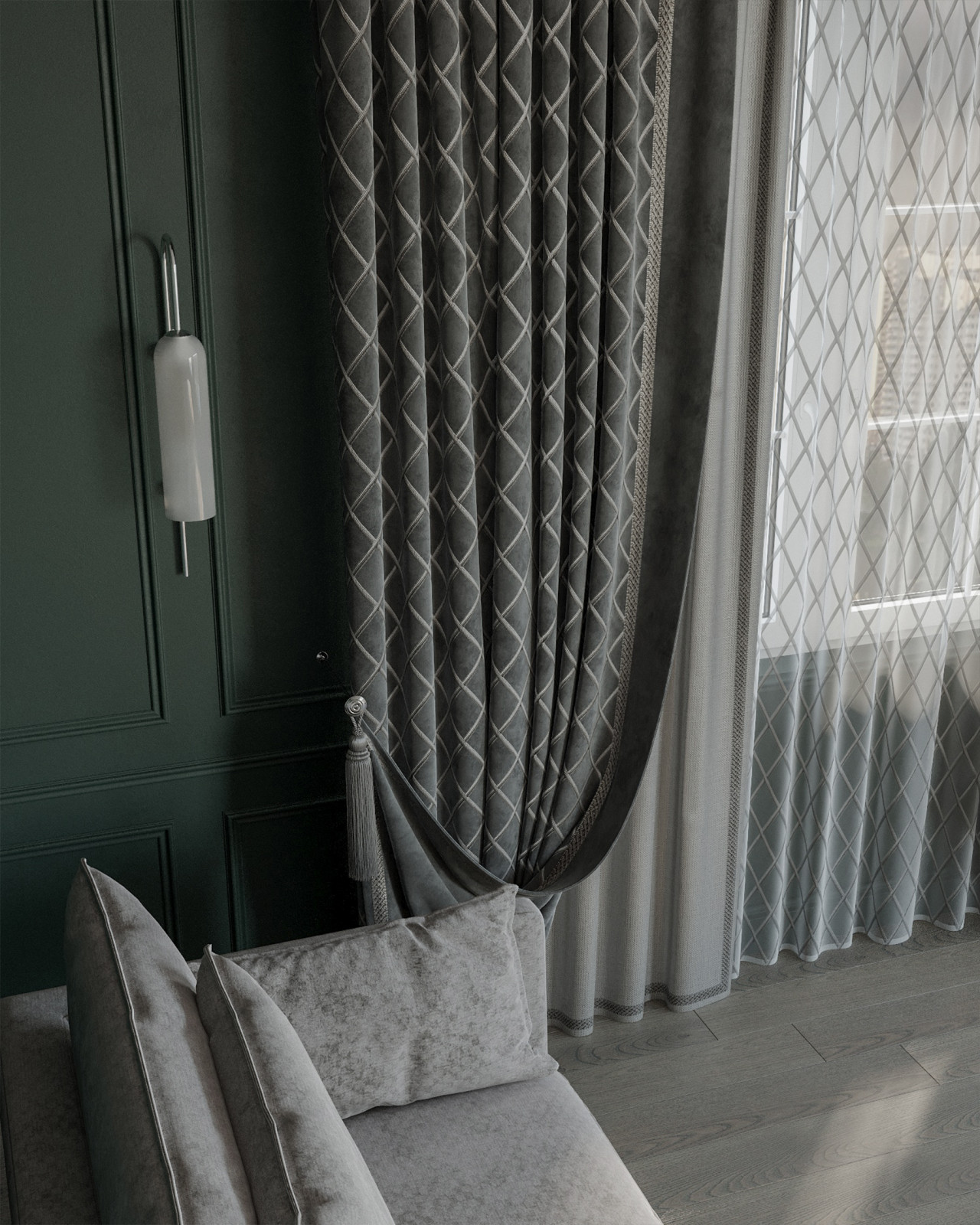 Обложка проекта: Разработка визуализации текстильного оформления гостиной комнаты