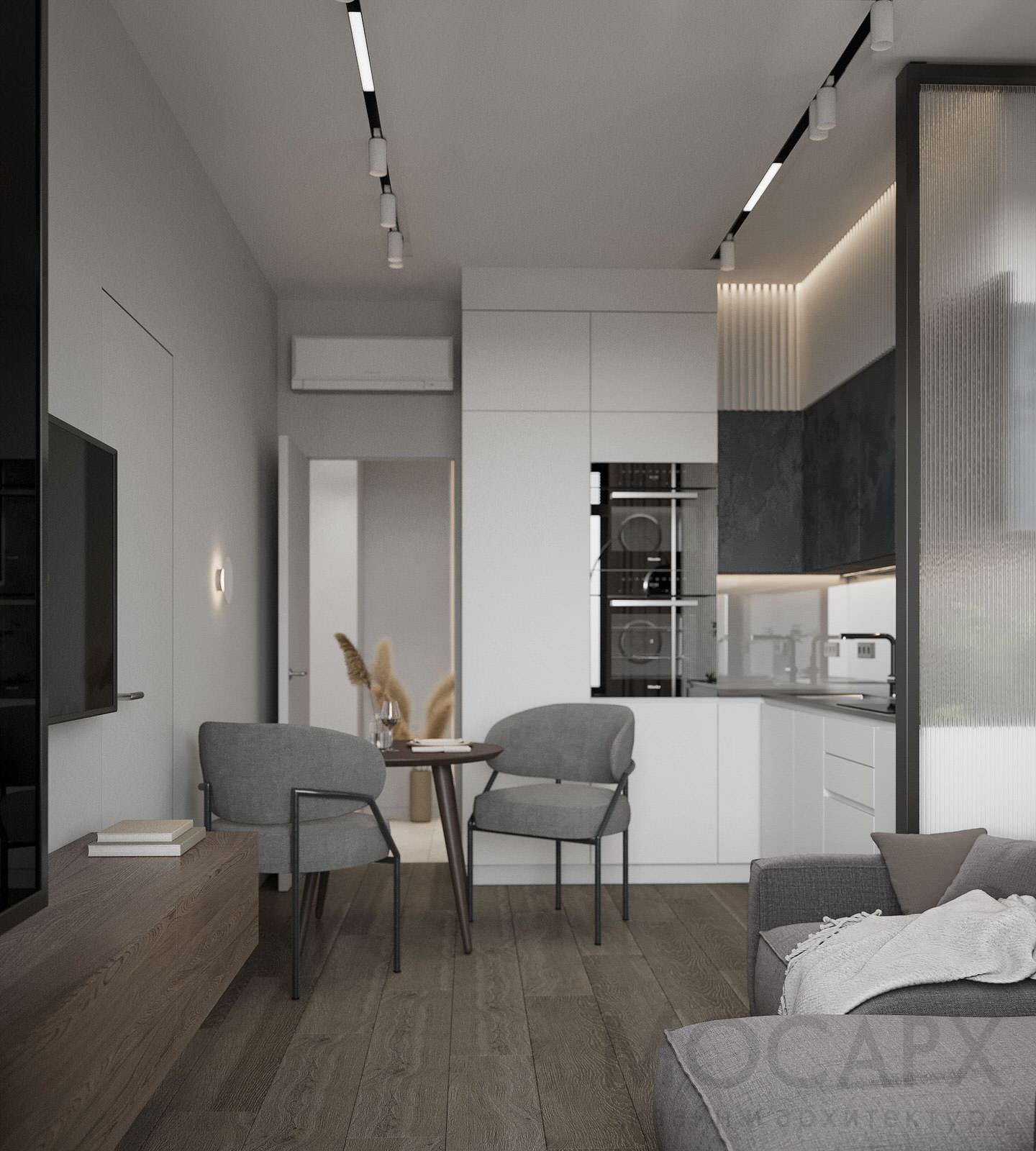 Прихожая, кухня-гостиная в ЖК Береговой