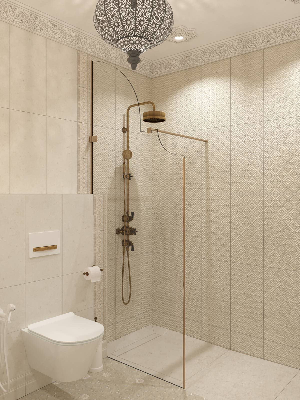 Интерьер санузла в цокольном этаже загородного дома в Восточном стиле