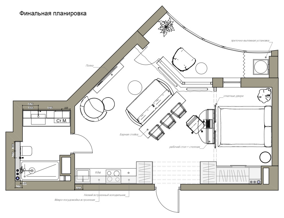 Поиск планировки: Студия с иллюминатором в Питере [4 варианта]