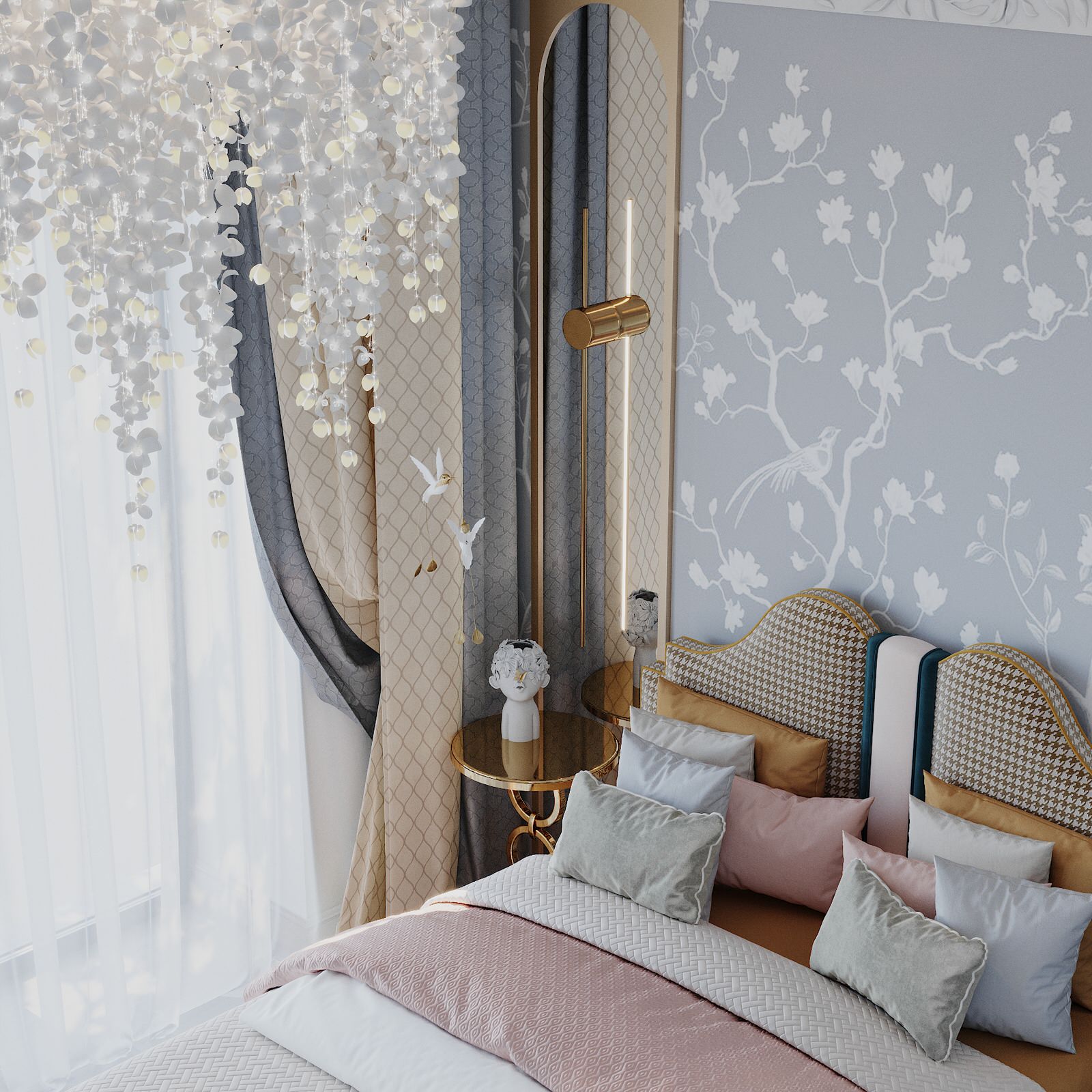 Спальня цветущий сад для девушки.