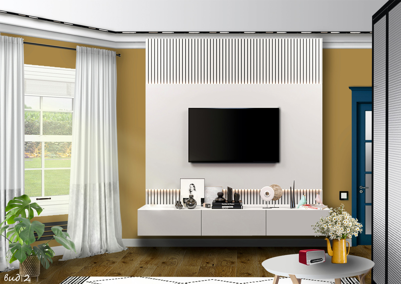 Гостинная комната с уголком рабочего кабинета