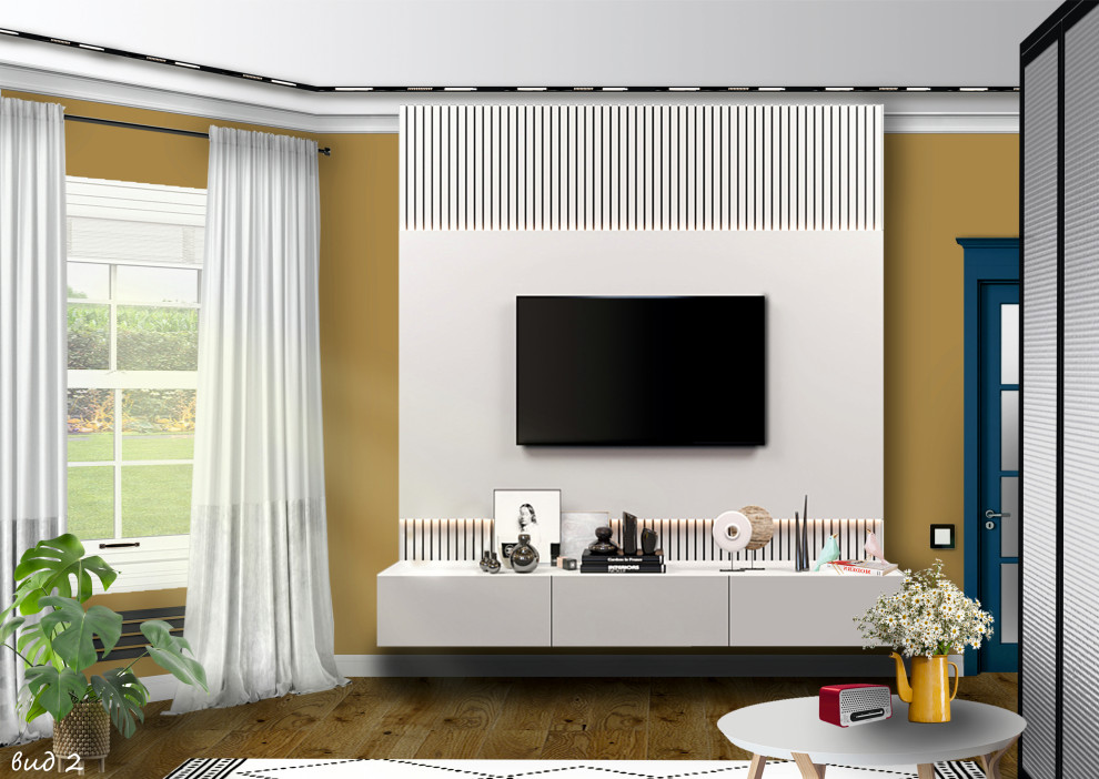 Гостинная комната с уголком рабочего кабинета