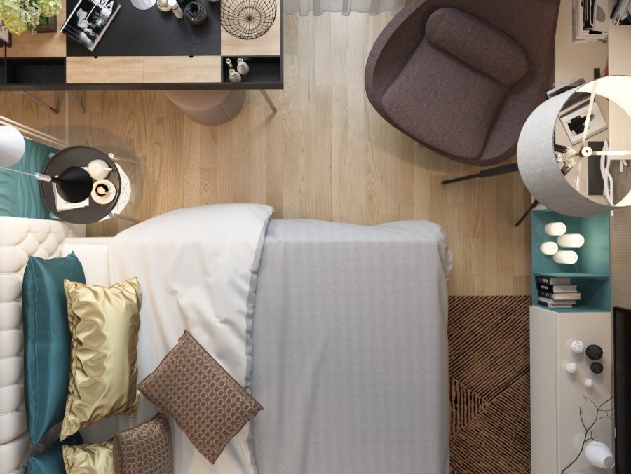 Спальня с бирюзовыми акцентами