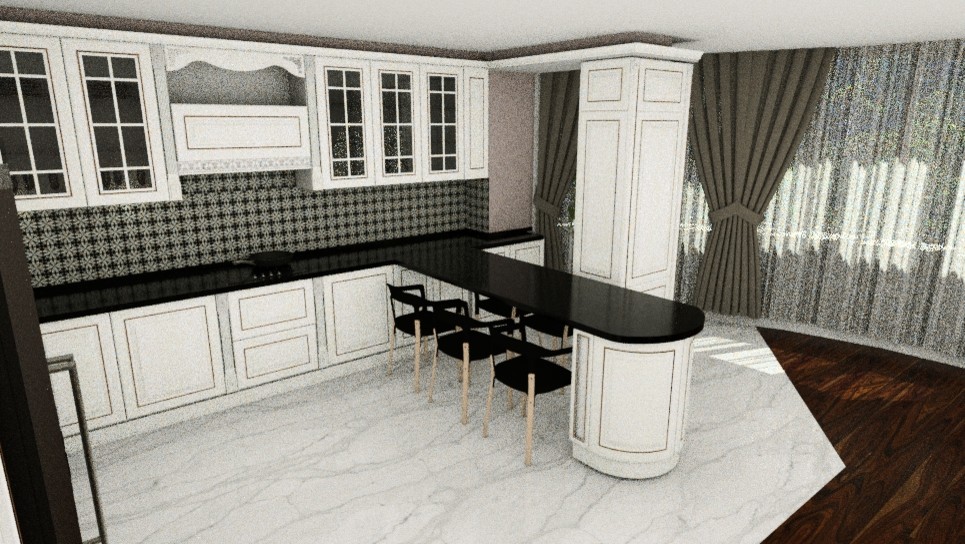 Кухня на заказ в Уфе с фасадами Орнелла Бьянка (массива Италия) - быстрый рендер