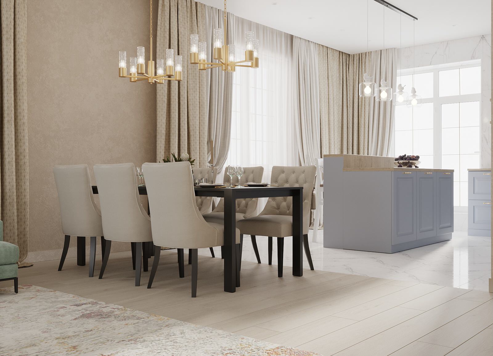 Кухня-гостиная в классическом стиле