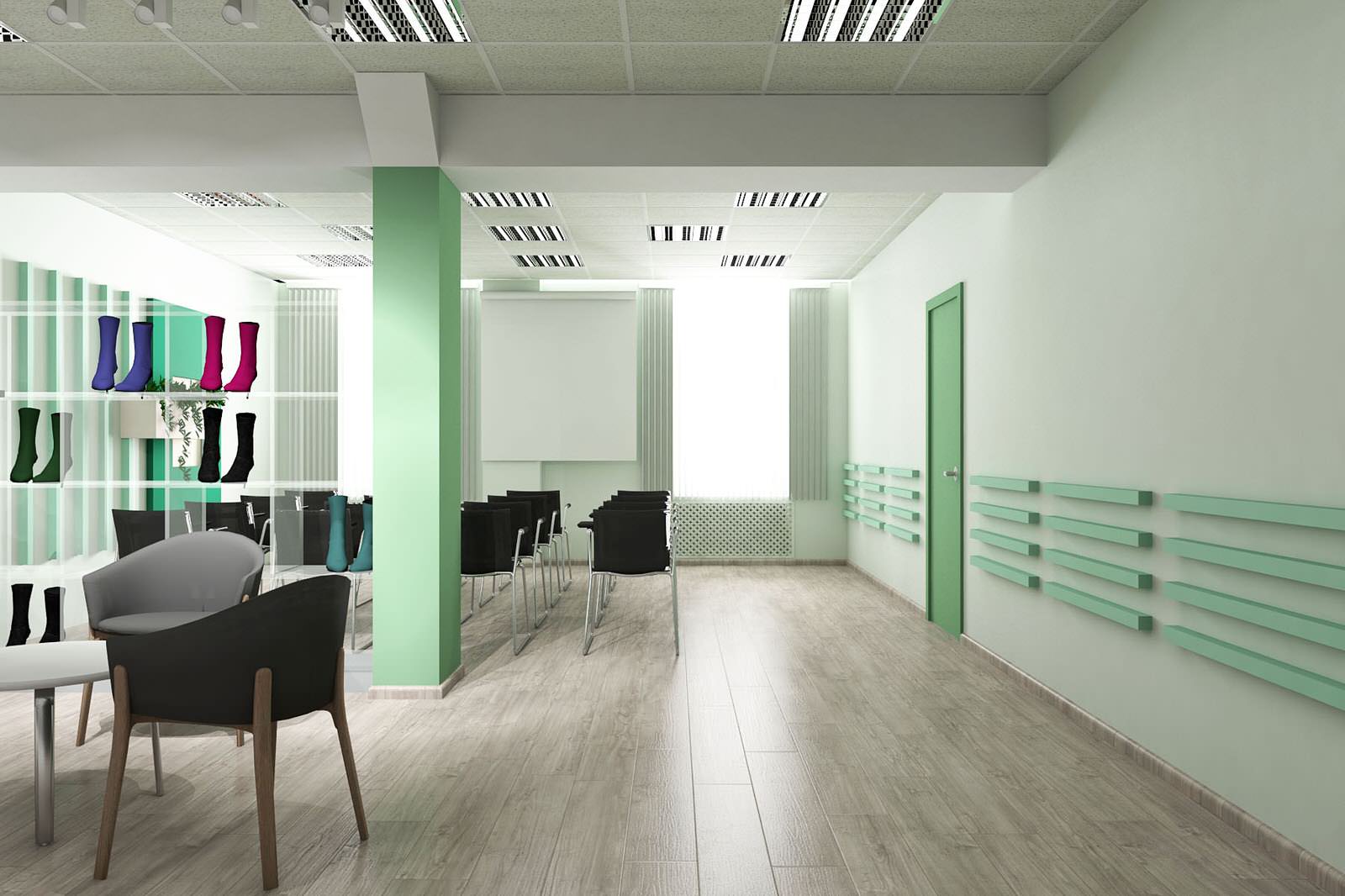 Выставочный зал и учебный класс для Московской фабрики ортопедической обуви.