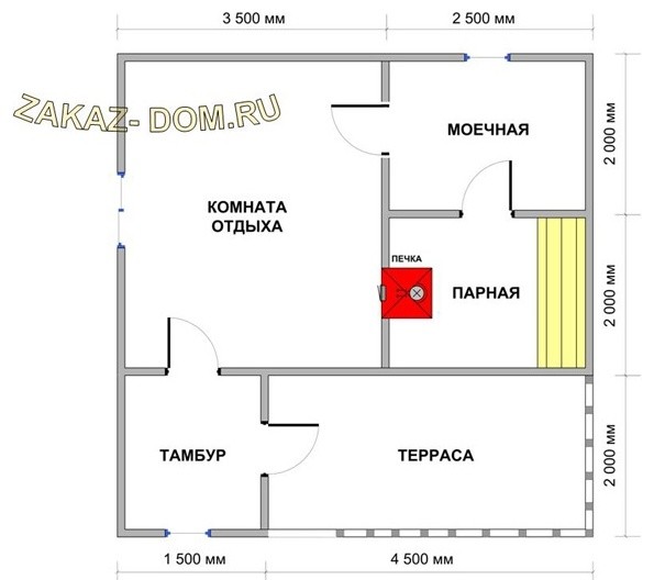Баня из профилированного бруса (6х6 м) - Проект № Б-20