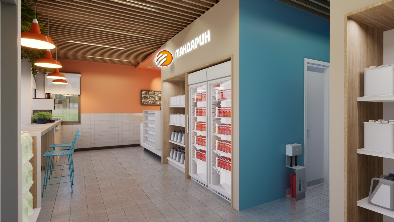 Интерьер кафе и магазина сети заправок "Апельсин", Рославль