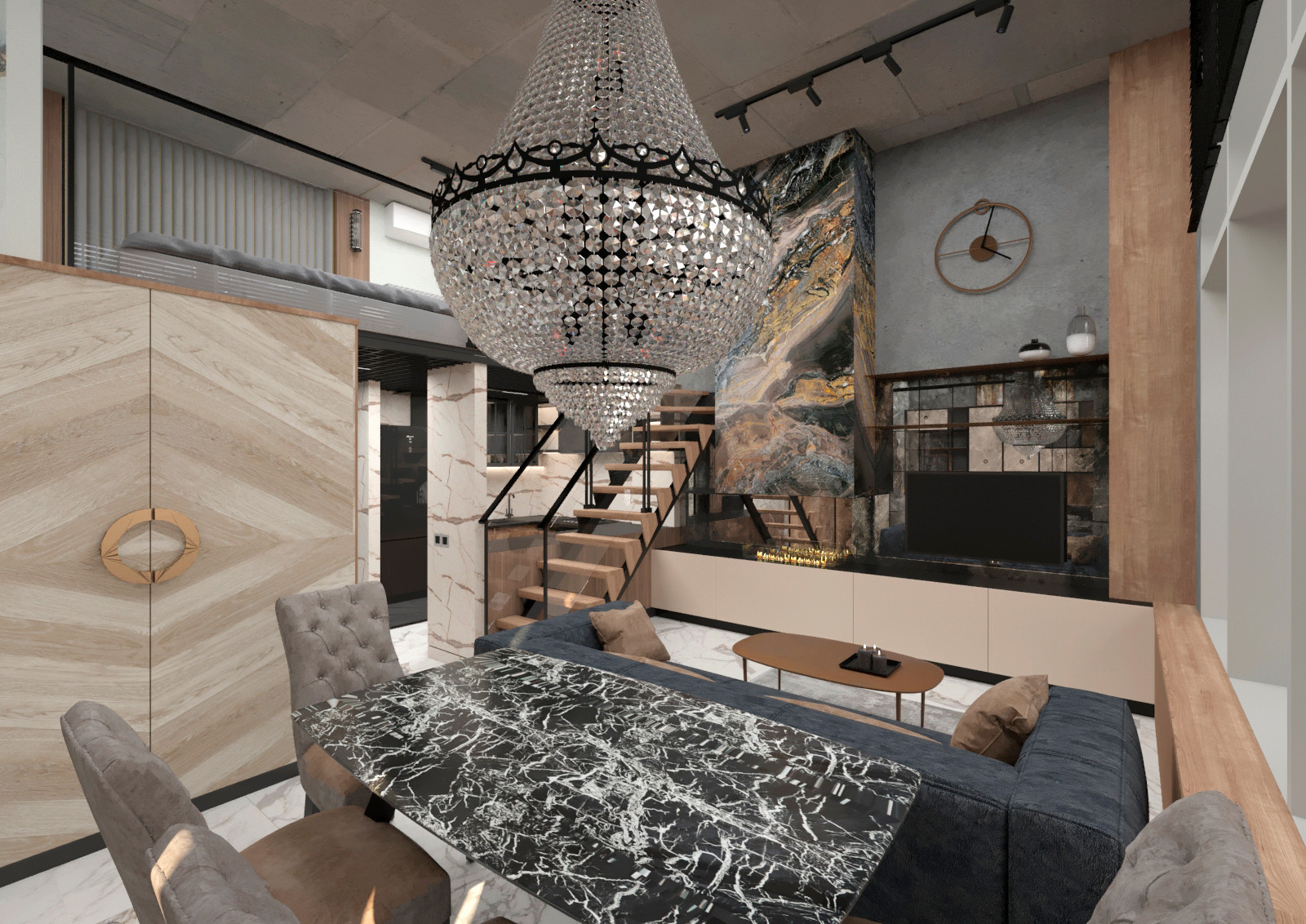 "Индустриальный шик". Двухуровневая студия