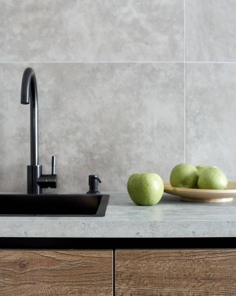 Дизайнерская навесная угловая кухня в стиле лофт