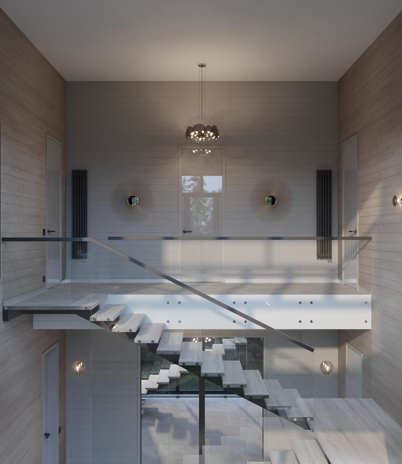 Лестничный холл в проекте загородного дома