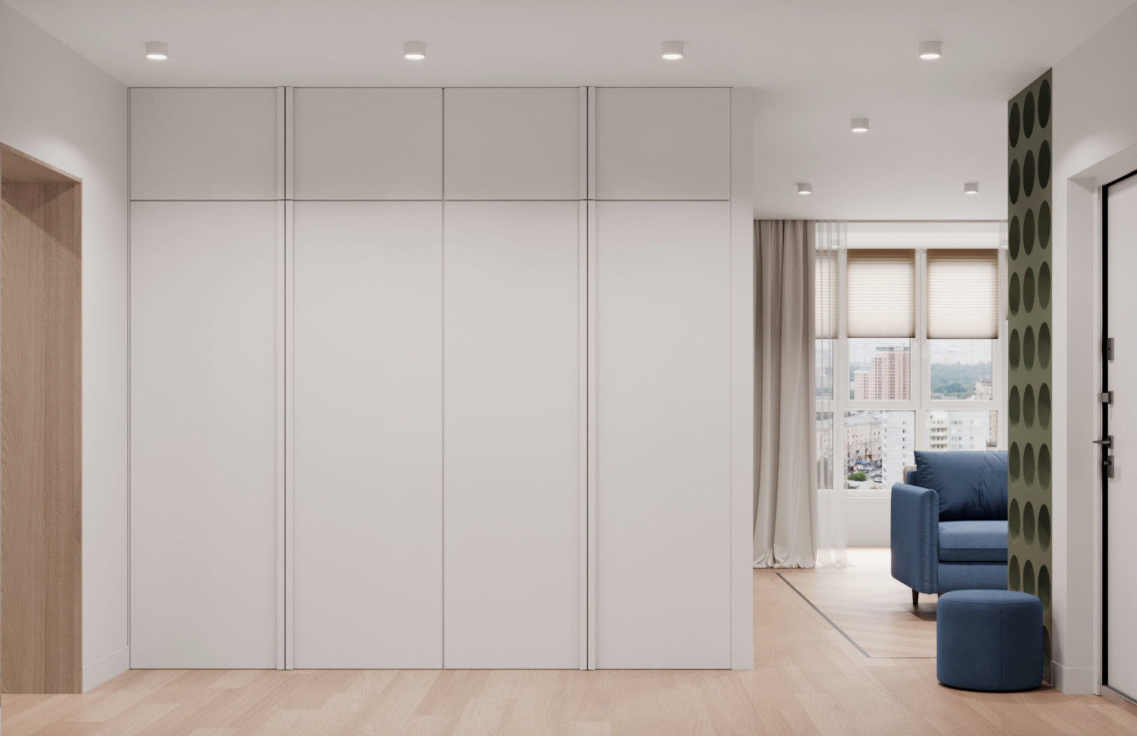 Современный интерьер с яркими акцентами и геометрическими формами