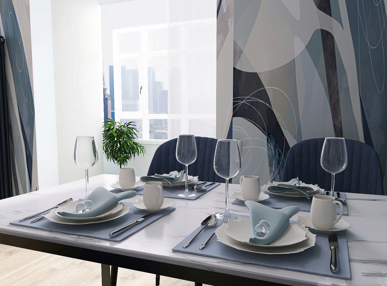 Обложка проекта: Кухня-гостиная в синих тонах