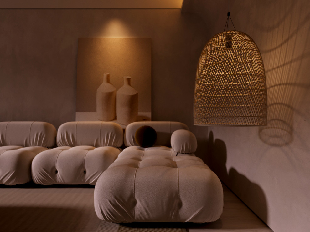 кухня-гостиная в тёплом стиле.