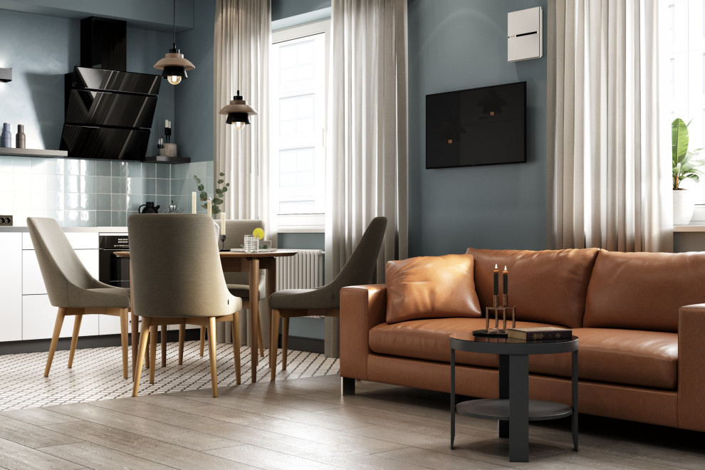 Дизайн квартиры в современном стиле. Цветные акценты и библиотека в 90 м. кв.