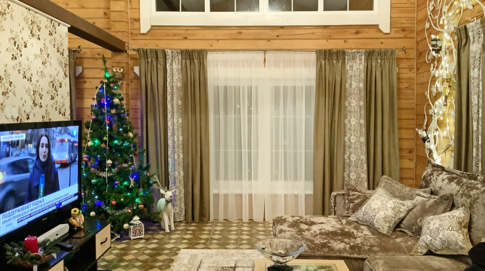 Шторы в гостиную загородного дома  - дизайн, пошив. монтаж.