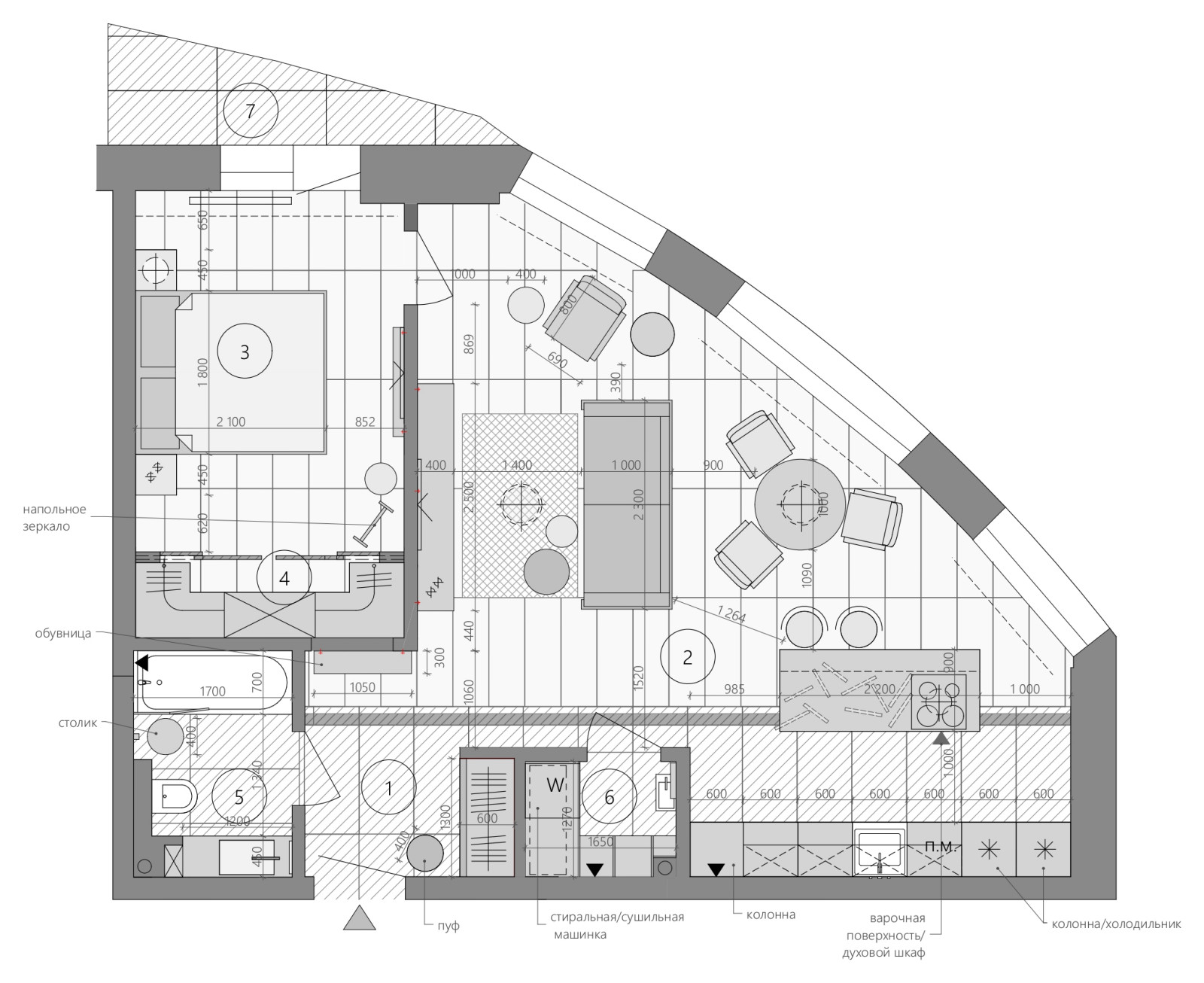 Поиск планировки: 2 варианта + финал квартиры для студентки меда