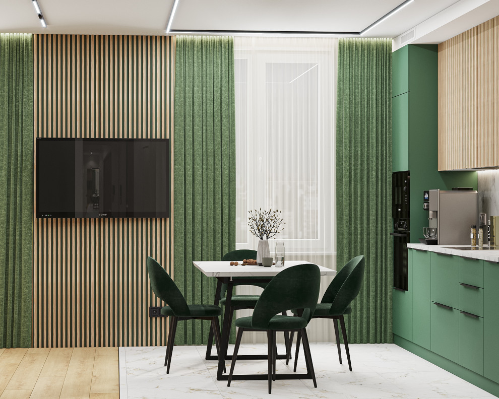 Изумрудная кухня-гостиная, ЖК "Приморский квартал