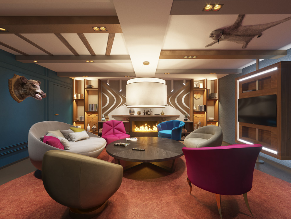 Лаунж зона в цокольном этаже частного дома.