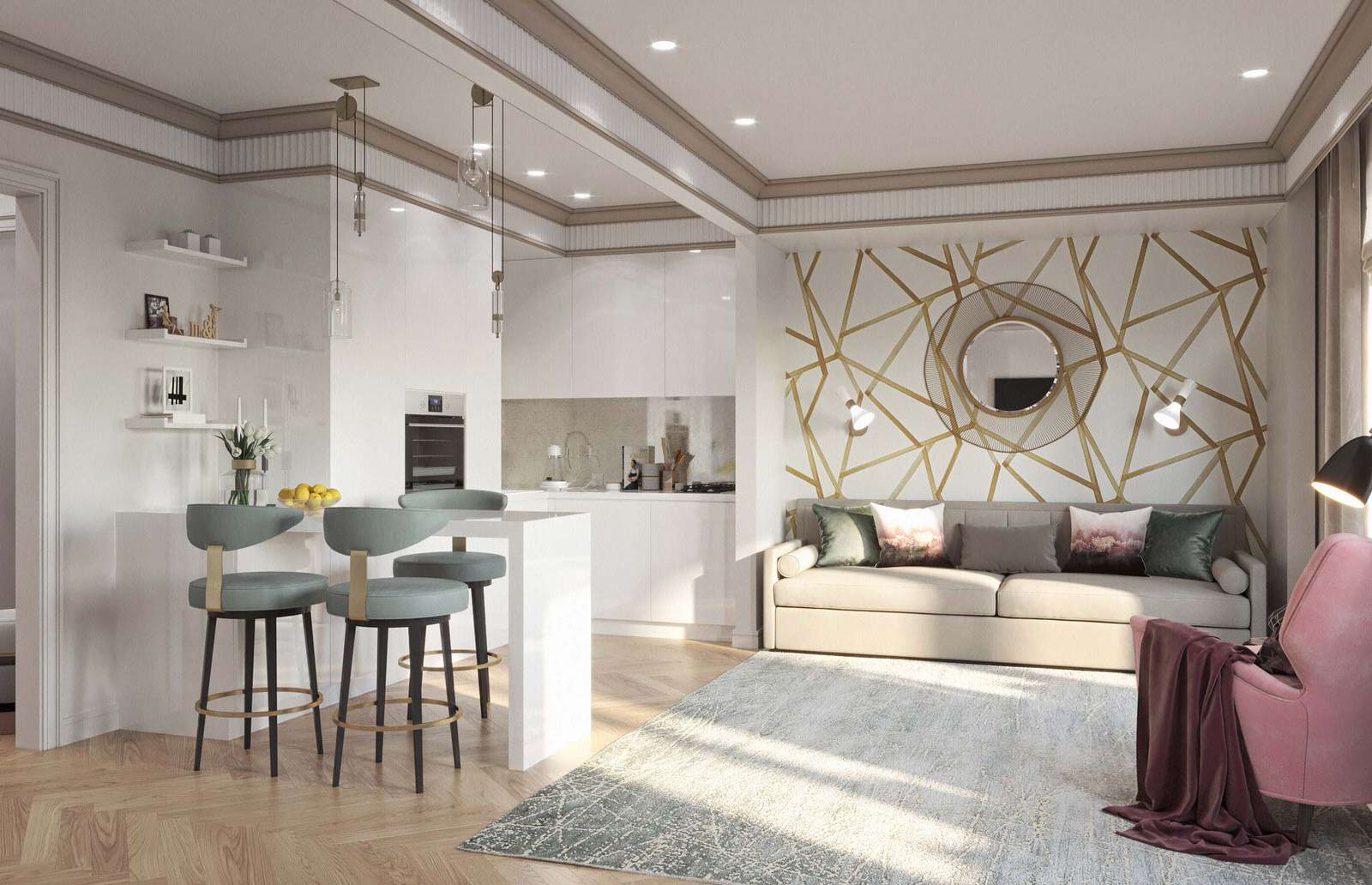 Дизайн интерьера квартиры-студии для современной модной девушки