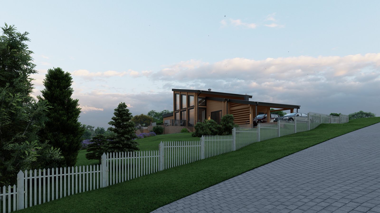 Комбинированный дом из клееного бруса