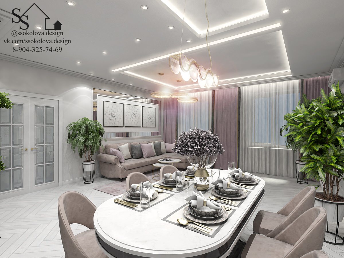 Кухня-гостиная в светлых тонах