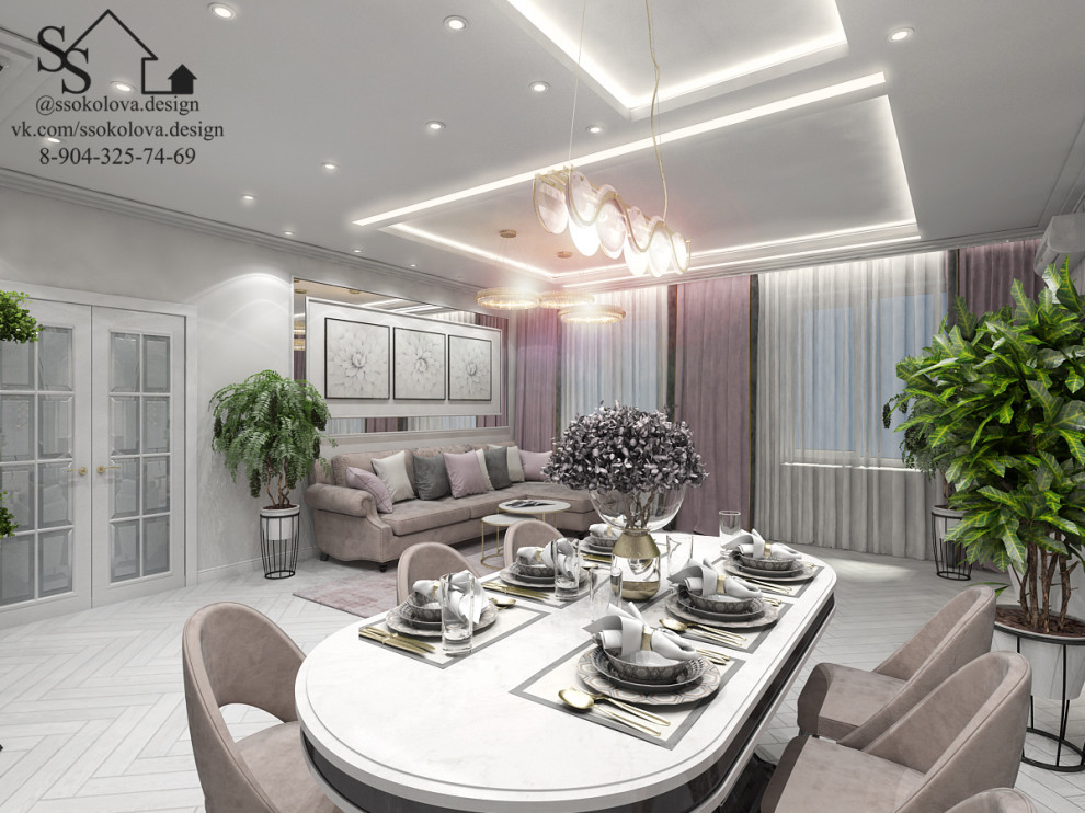 Кухня-гостиная в светлых тонах