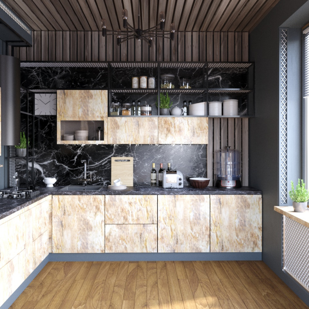 интерьер кухни с элементами лофта