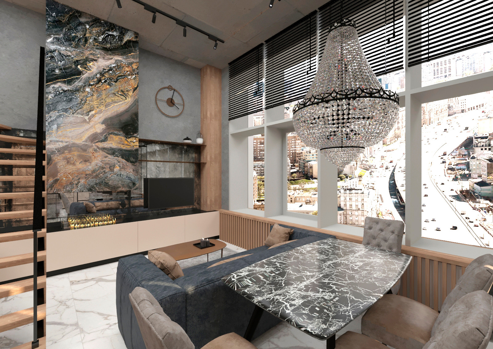 "Индустриальный шик". Двухуровневая студия