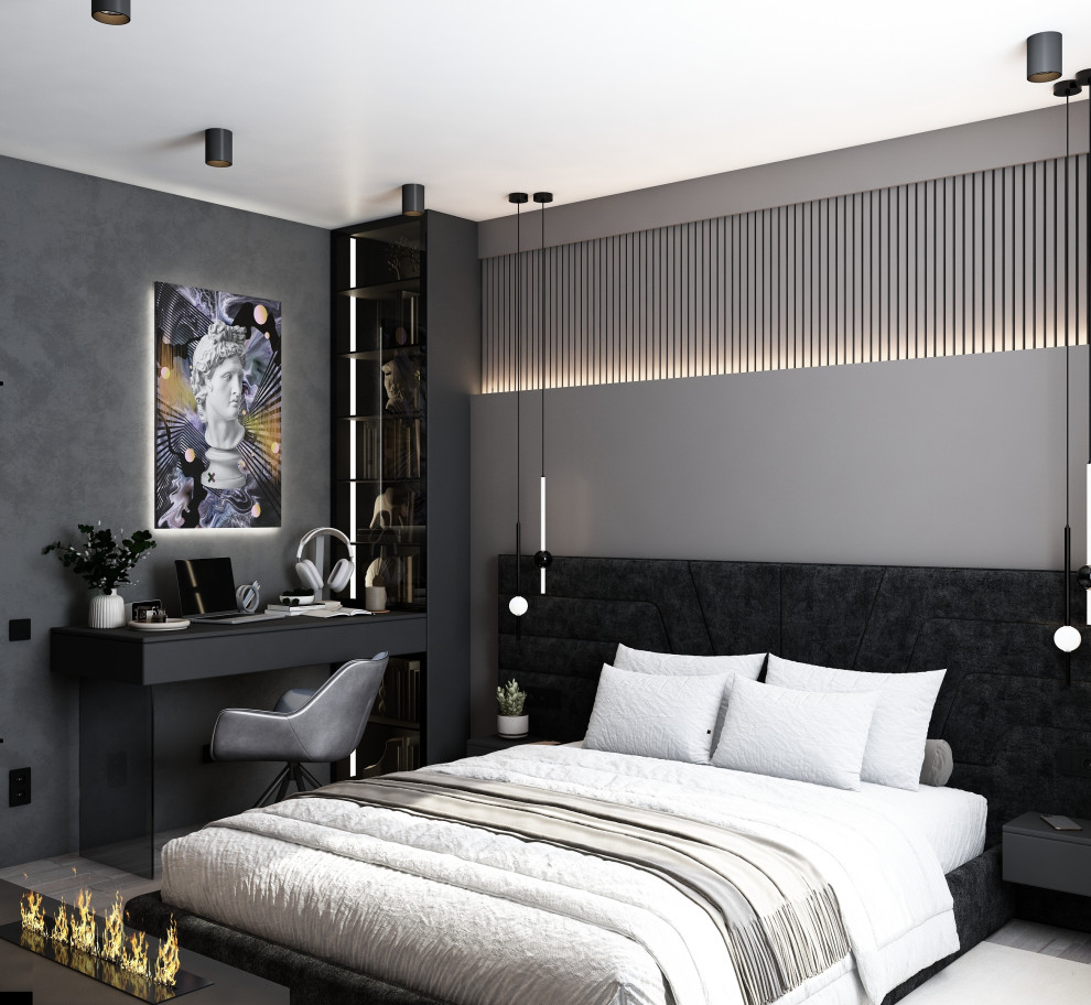 Брутальная темная спальня в ЖК Лесной