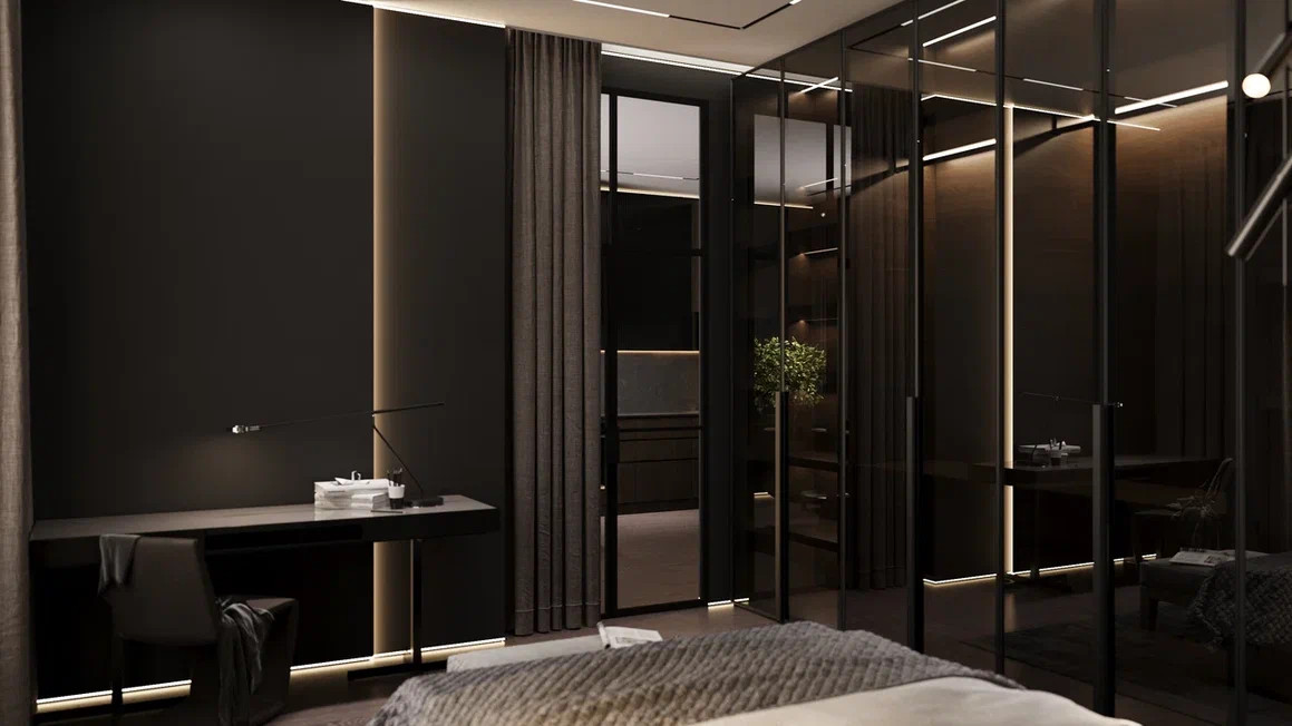 Квартира 54 м² для молодого человека в темных тонах с яркими акцентами