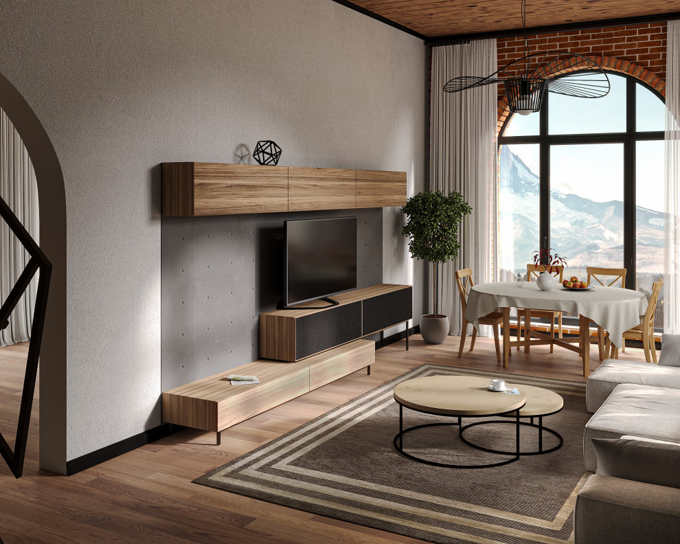 Визуализация гостиной-кухни в стиле лофт