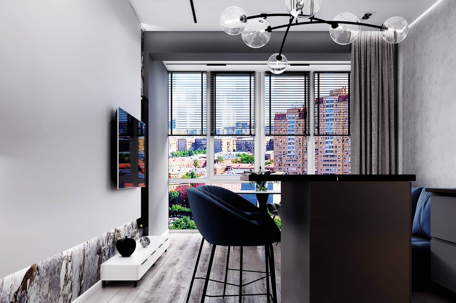 Современный дизайн в серых тонах, ЖК Панорама