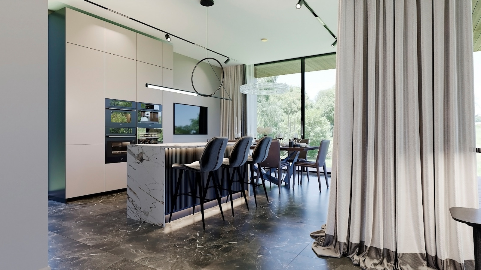 Интерьер кухни  в загородном доме. Подмосковье