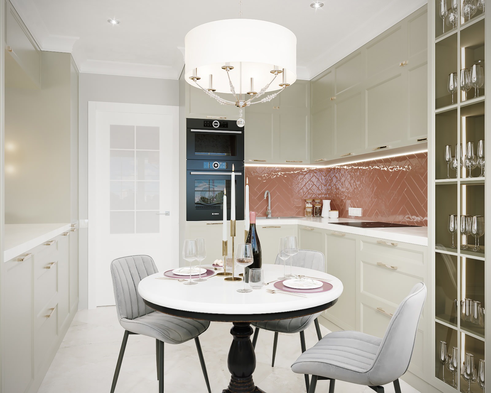 "Песто" кухня с эркером в квартире г.Москва