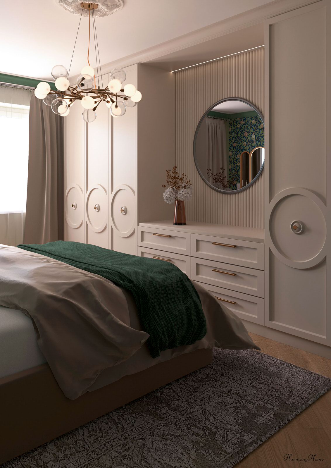 Спальня с английскими обоями