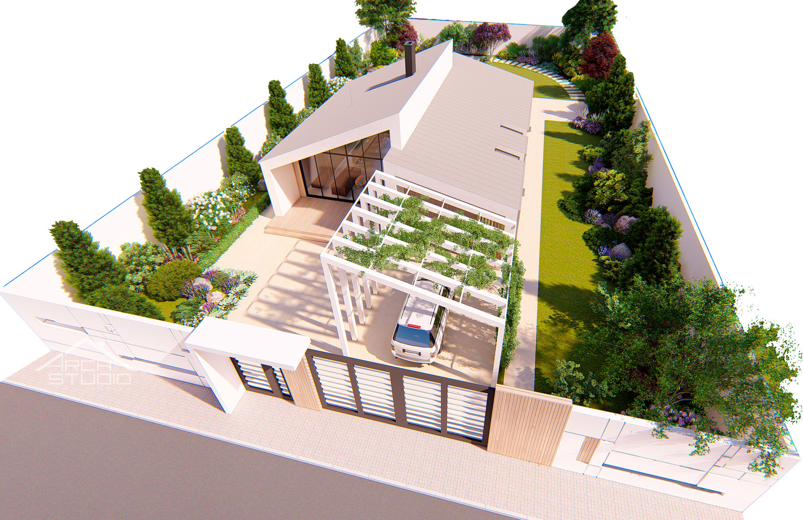 Проект дома с ландшафтным дизайном участка в Севастополе