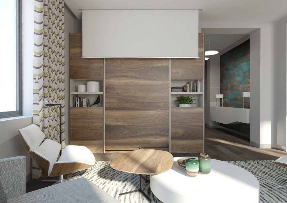 Гостиная с камином в загородном доме