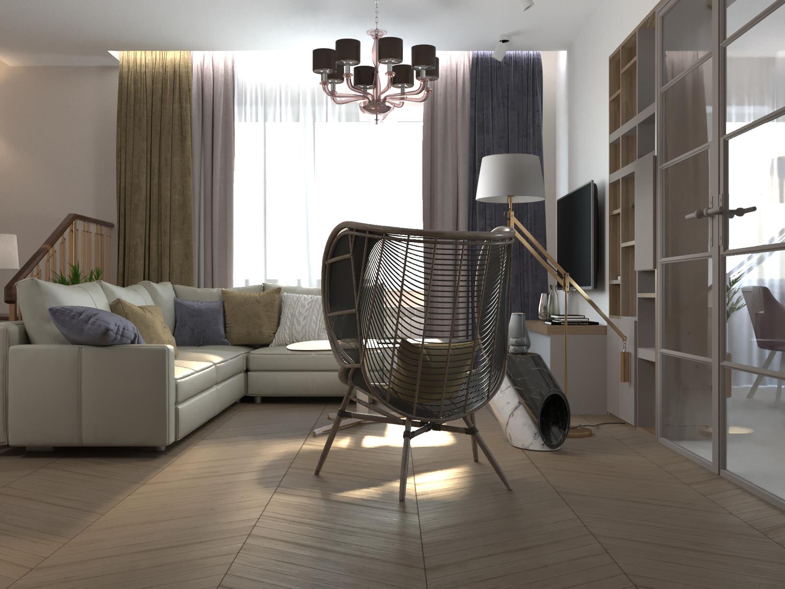 Проект прихожей и гостиной в доме для нескольких поколений семьи