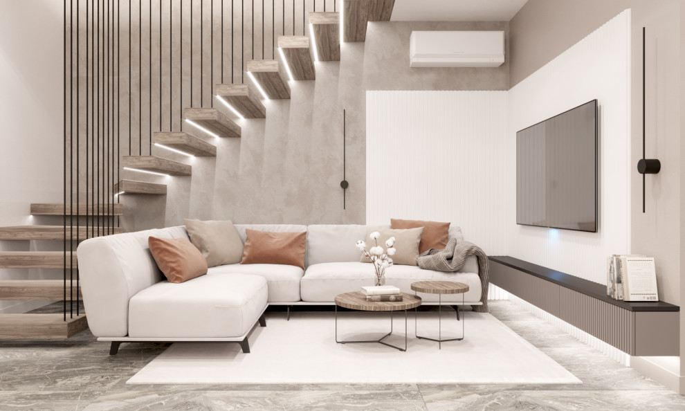 Кухня-гостиная в мягких оттенках