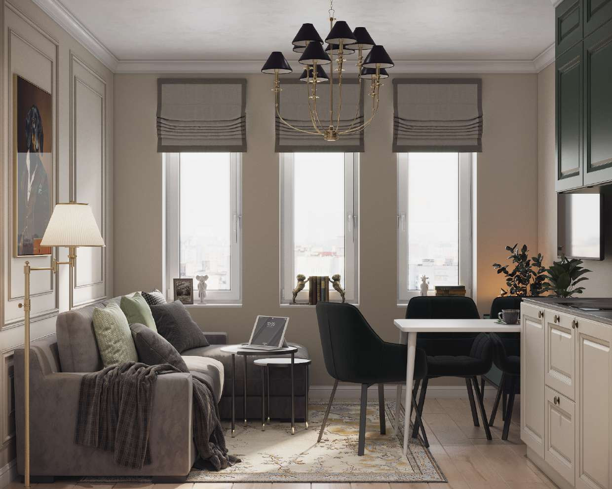 интерьер в стиле неоклассика с элементами минимализма.