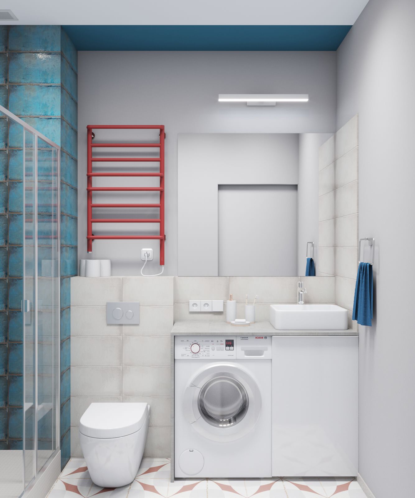 Студия с красными акцентами