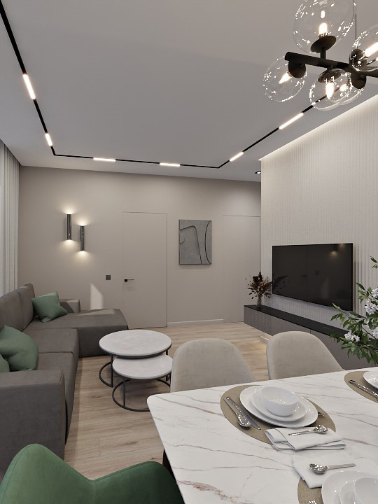 Обложка проекта: Светлая кухня-гостиная в современном стиле