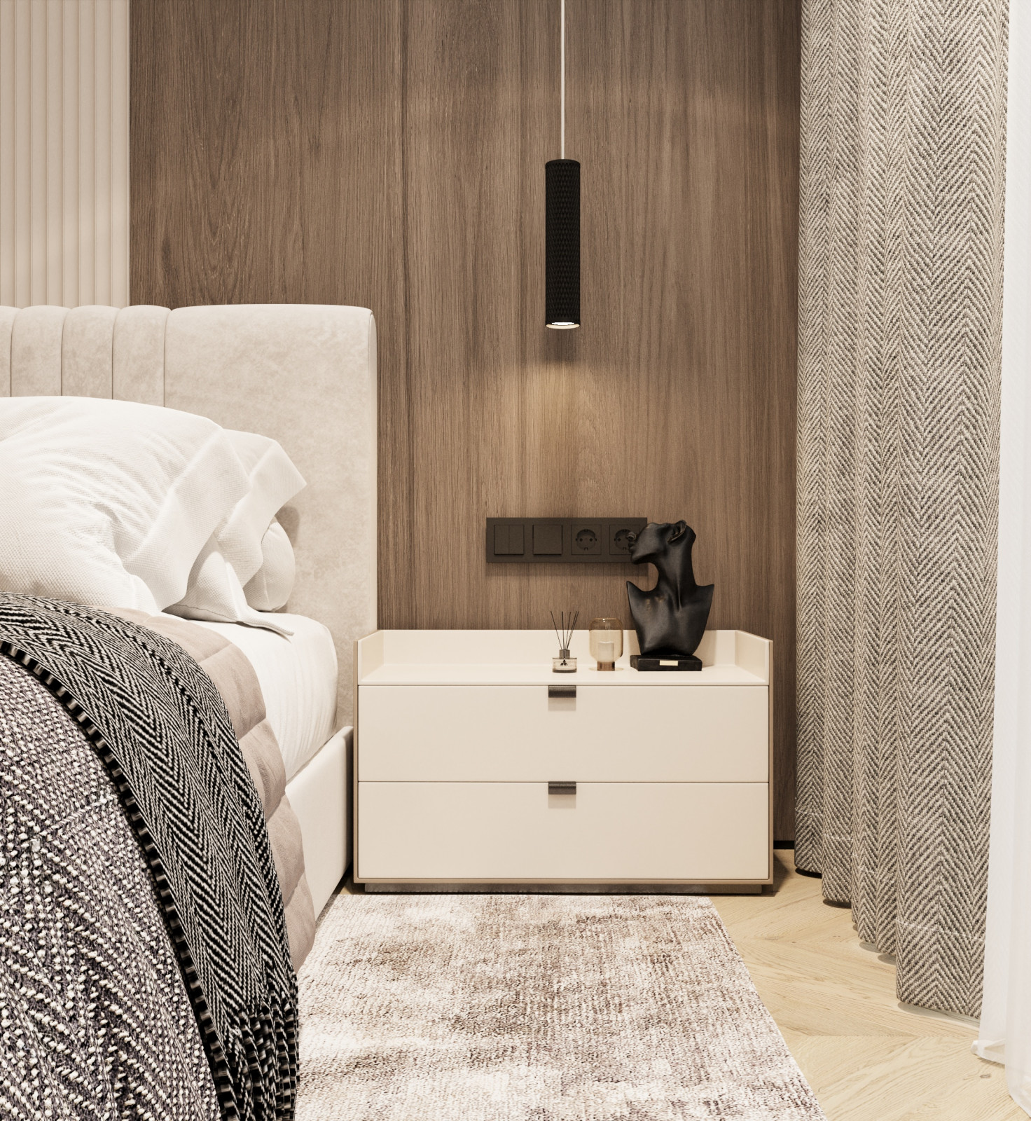 Дизайн интерьера спальни  в квартире  ЖК "Брусника"