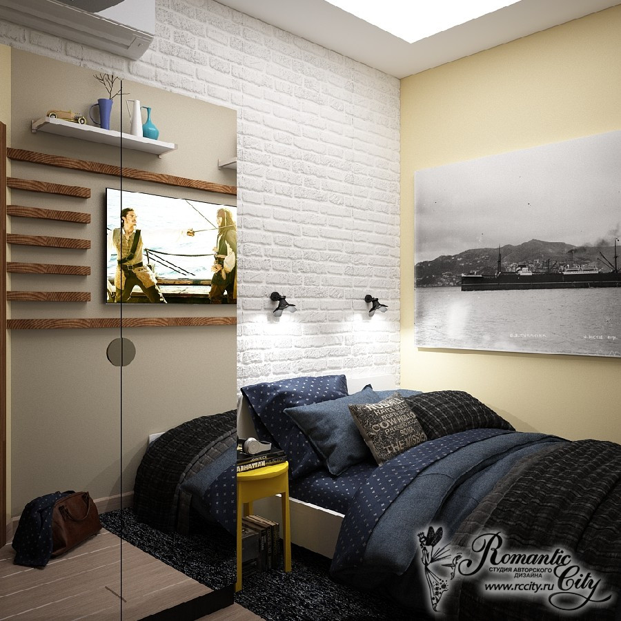 Дизайн однокомнатной квартиры для молодого человека в современном стиле (г.Красн