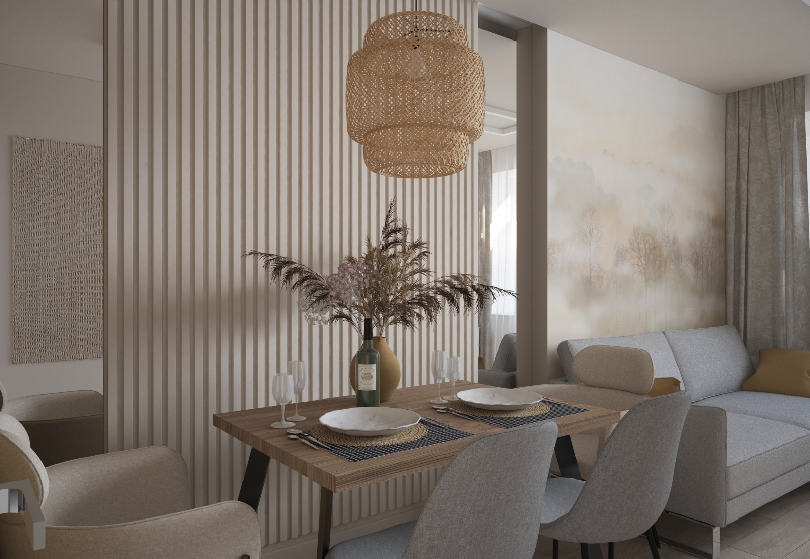 Интерьер гостинной. Столовая зона