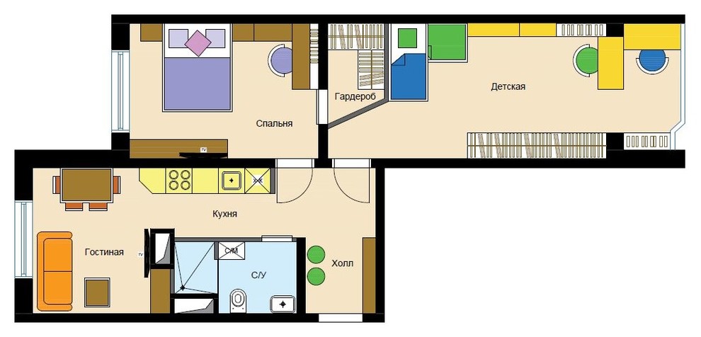 Перепланировка: 5 вариантов для двухкомнатной квартиры в доме КОПЭ