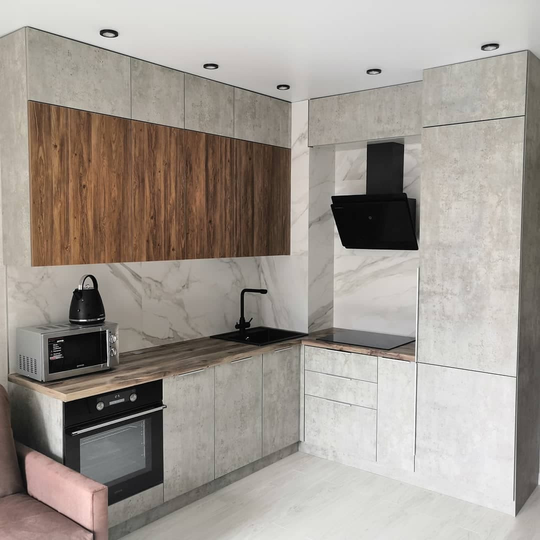 Маленькая угловая кухня для студии в стиле лофт